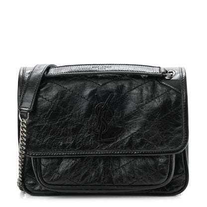 Saint Laurent Crinkled Lambskin Matelasse Monogram Baby Niki Chain Satchel Black 1 of 12