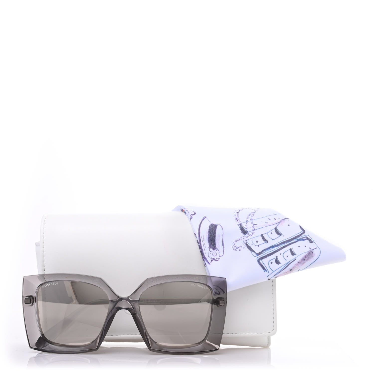 Chanel 18K White Gold Mirror Square Sunglasses 6051 Gray 8 of 9