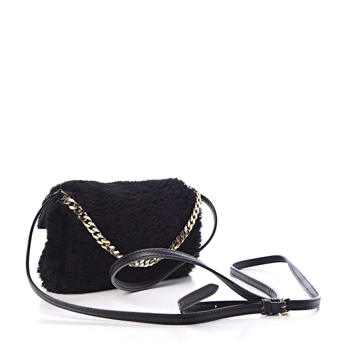 Shearling Shiny Nappa Micro Baguette Black