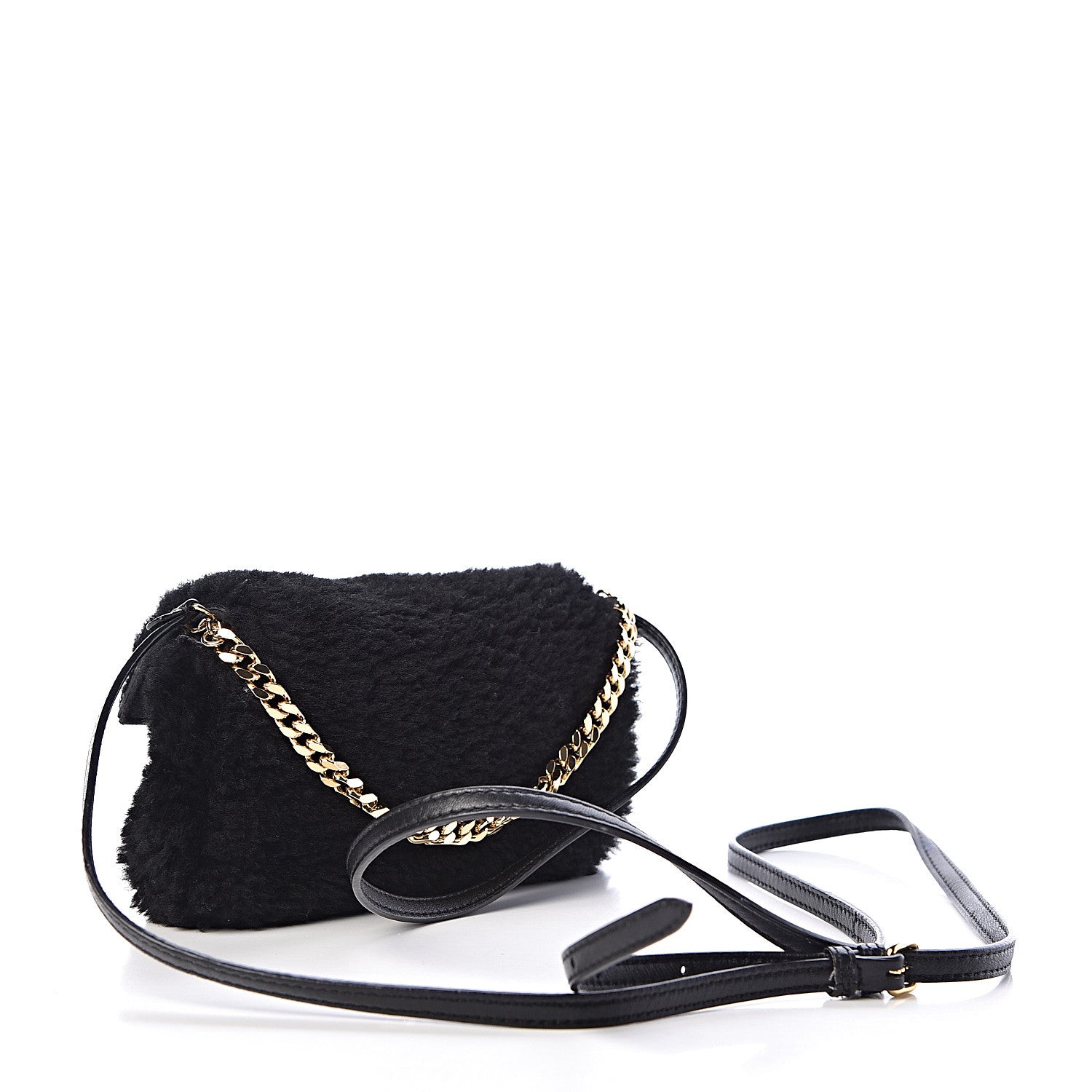 Fendi Shearling Shiny Nappa Micro Baguette Black 3 of 10