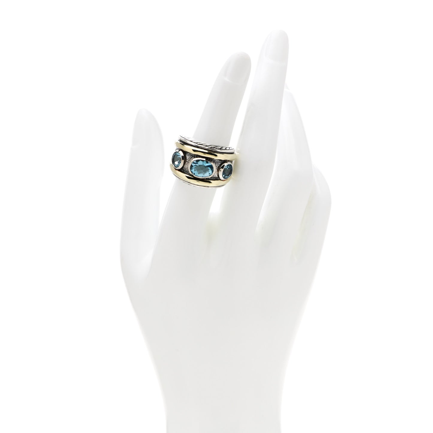 Sterling Silver 14K Yellow Gold Blue Topaz Renaissance Ring 54 7