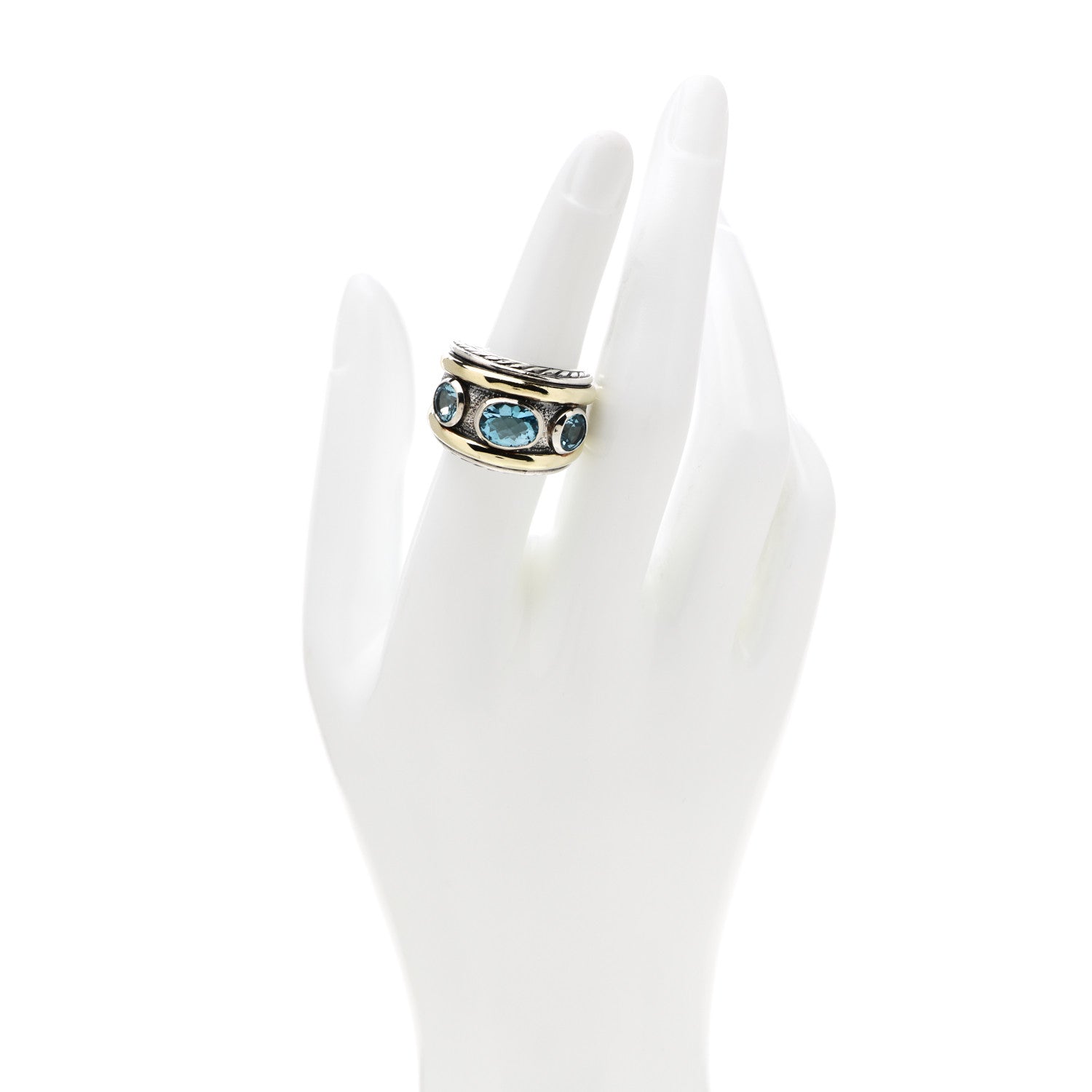 David Yurman Sterling Silver 14K Yellow Gold Blue Topaz Renaissance Ring 54 7 2 of 4
