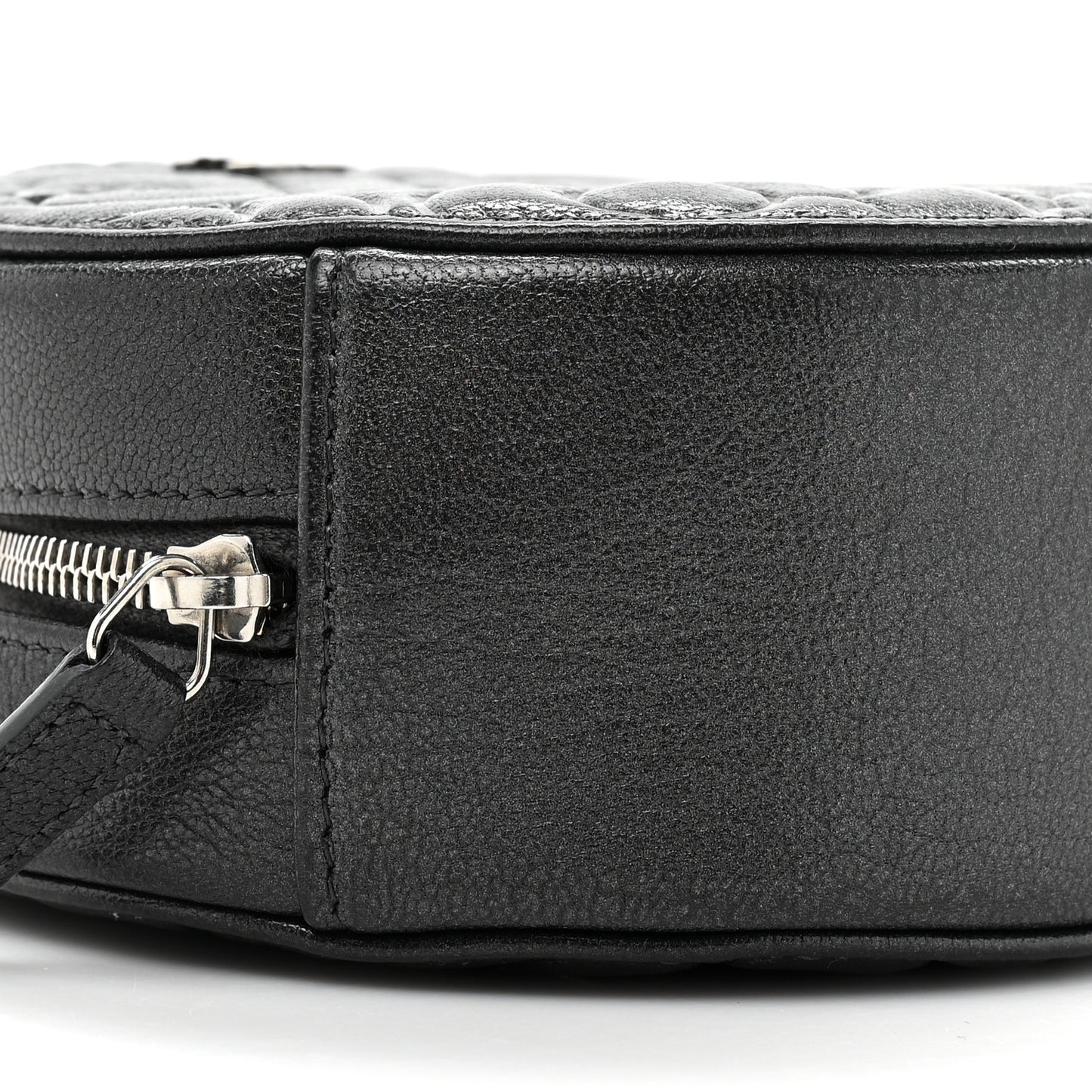 Goatskin Camellia Quilted Round Clutch With Chain Grey