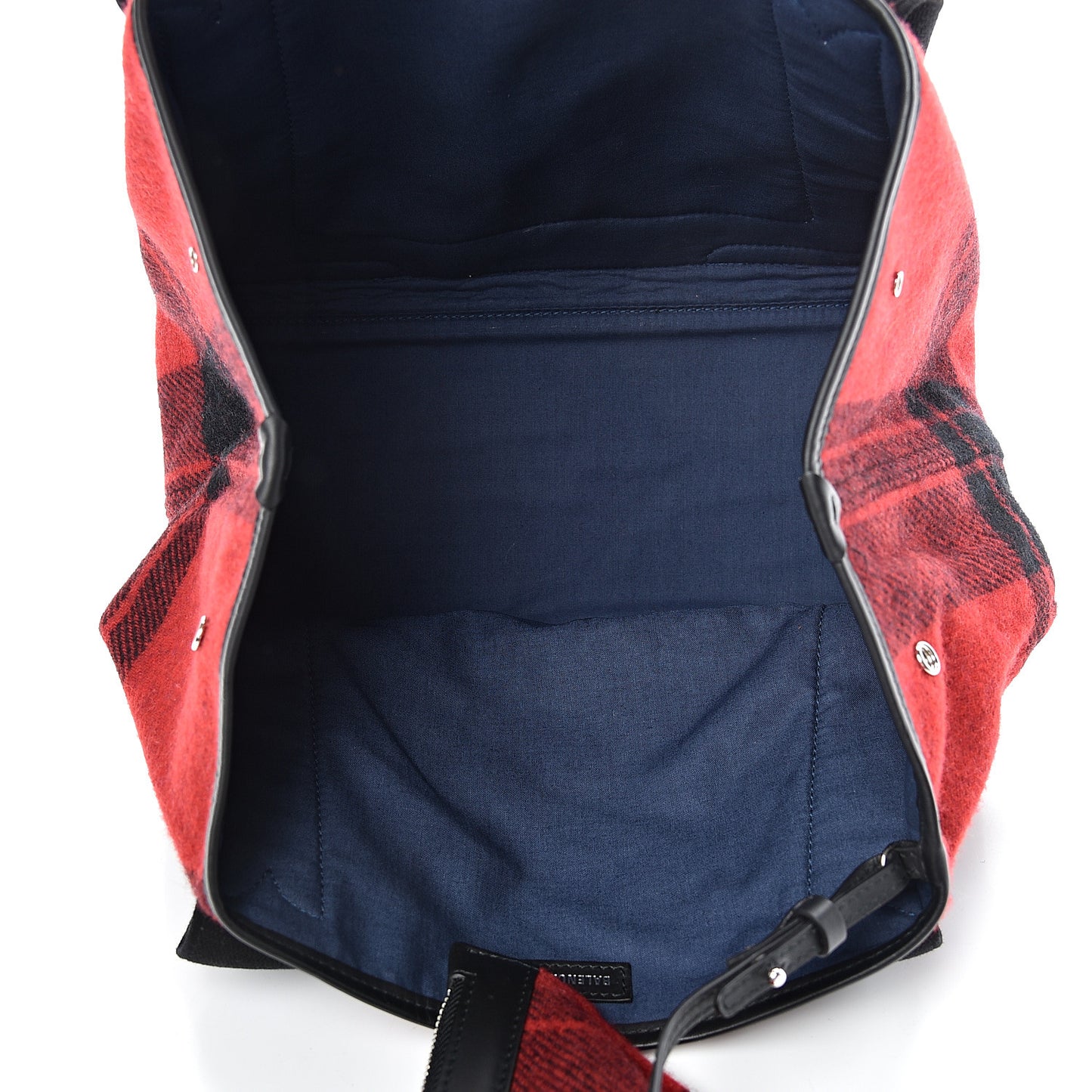 Wool Plaid S Navy Cabas Black Red