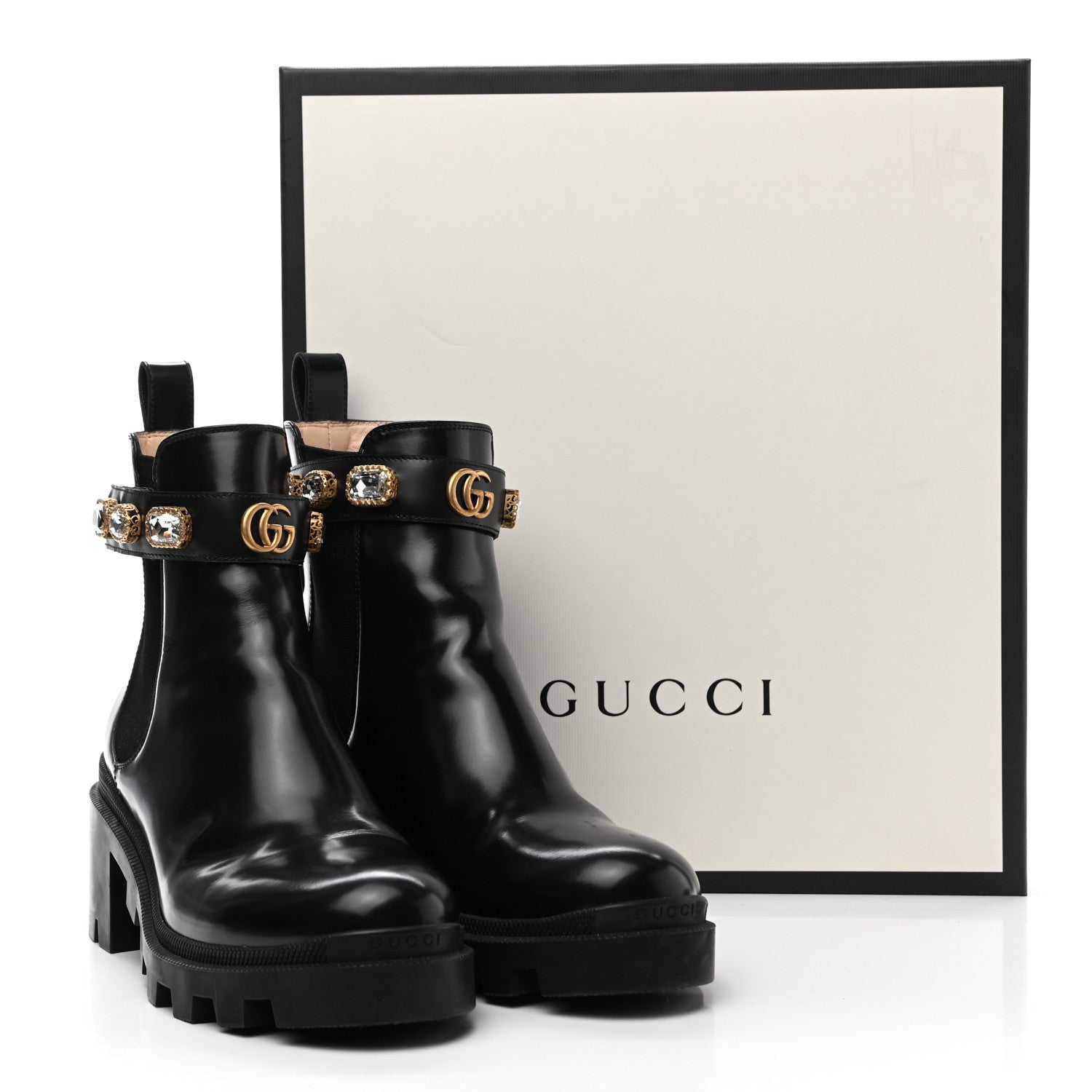 Gucci Calfskin Crystal GG Trip Chelsea Ankle Boots 39 Black 9 of 9