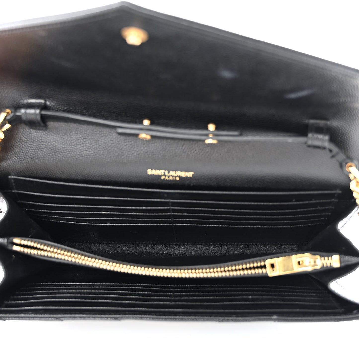 Grain De Poudre Matelasse Chevron Monogram Chain Wallet Black