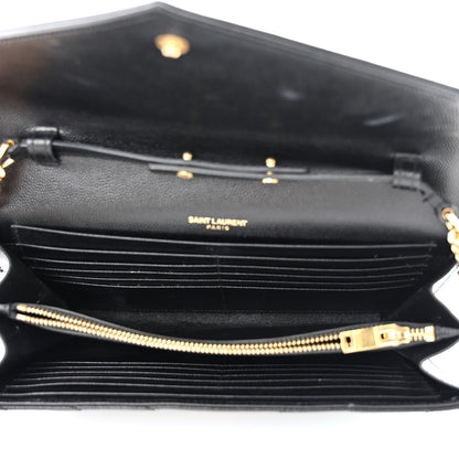 Saint Laurent Grain De Poudre Matelasse Chevron Monogram Chain Wallet Black 5 of 11