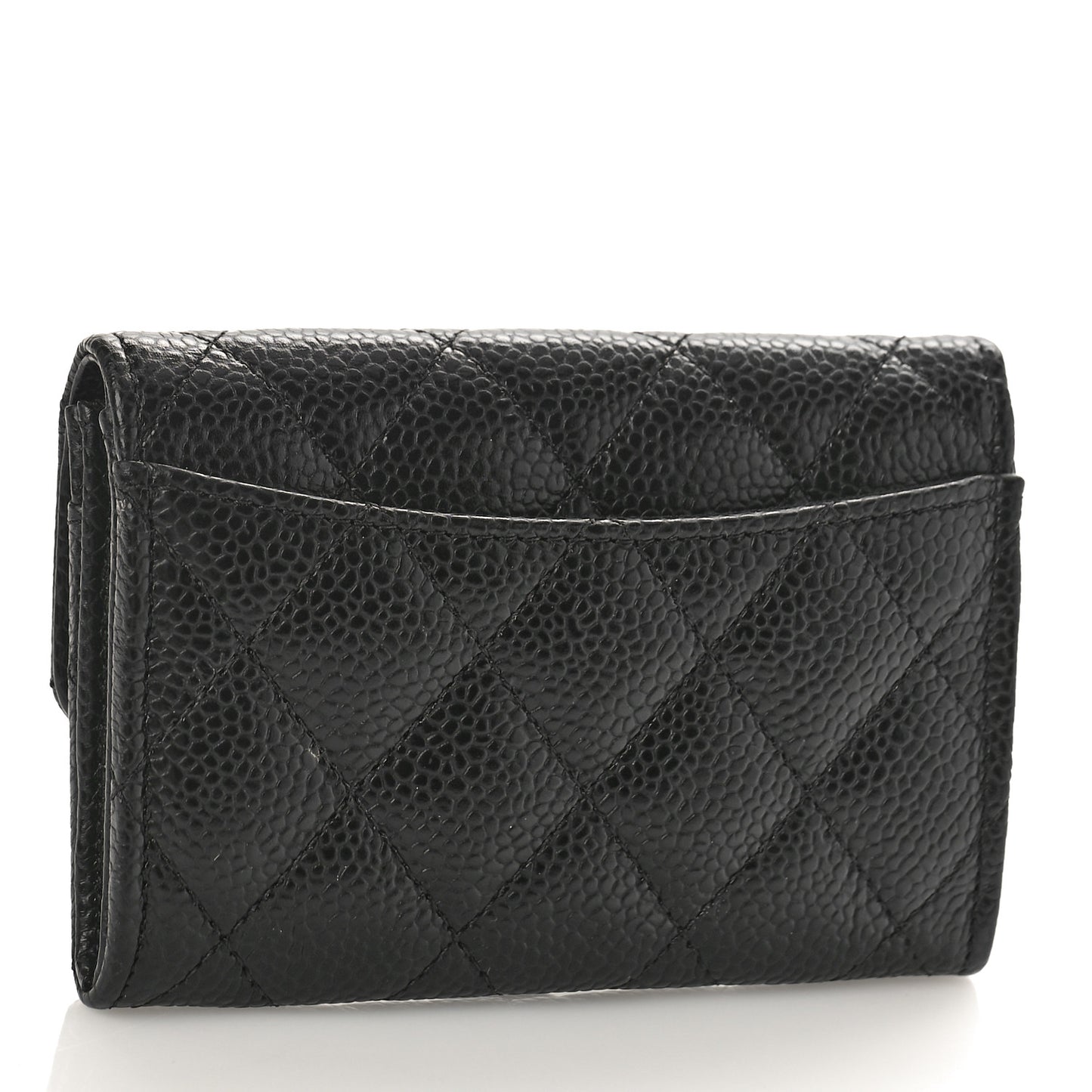 Caviar Quilted Flap Card Holder Wallet Black
