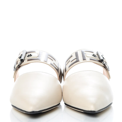 Fendi Vitello FF Embossed Buckle Flat Mules 36.5 Camelia Moresco 2 of 8