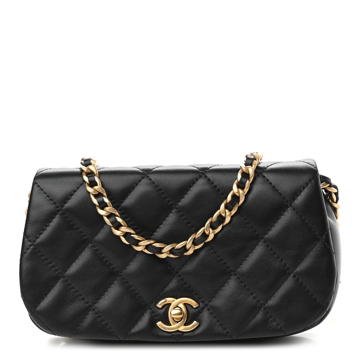 Calfskin Quilted Coco Mail Clutch With Chain Black