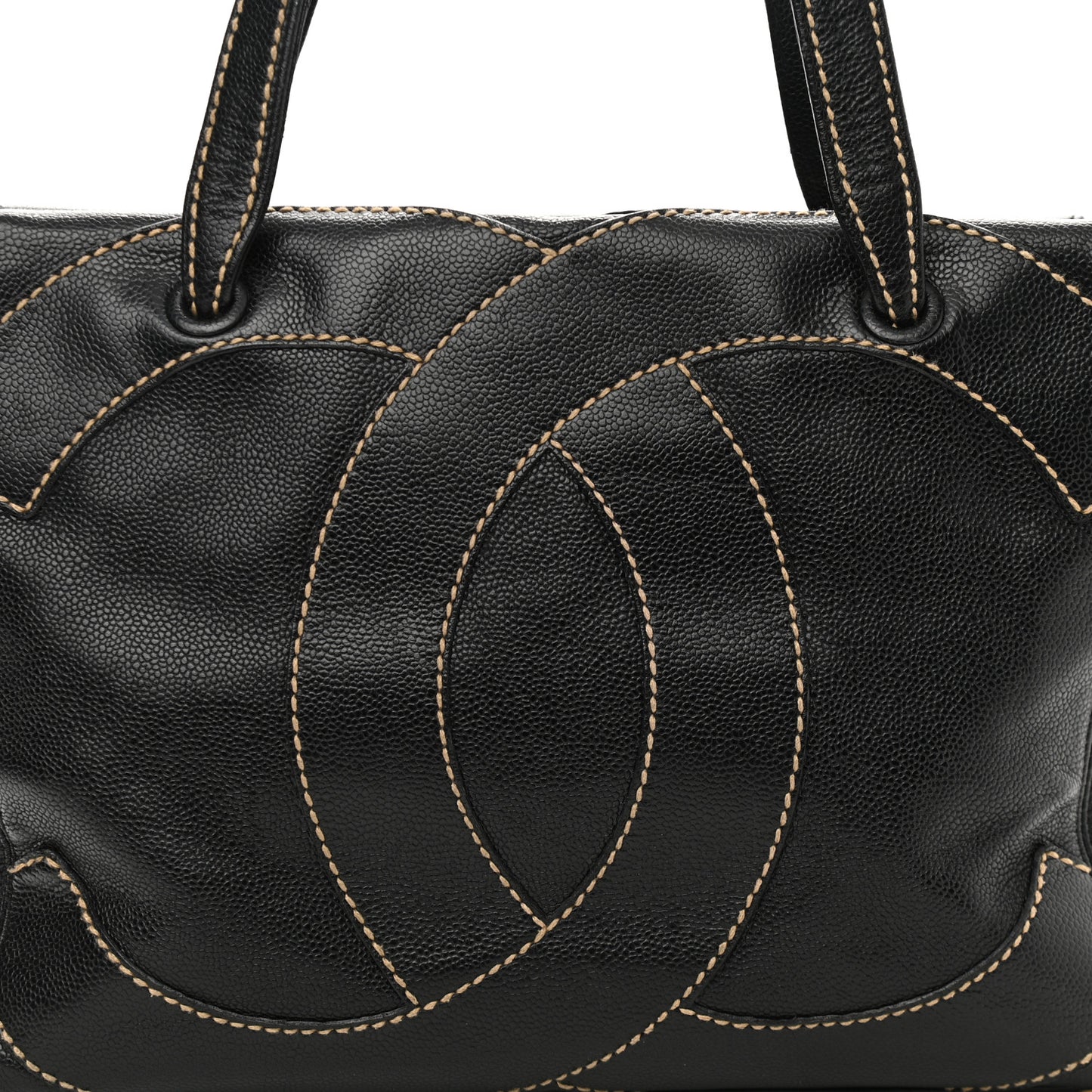 Caviar CC Stitched Small Tote Black