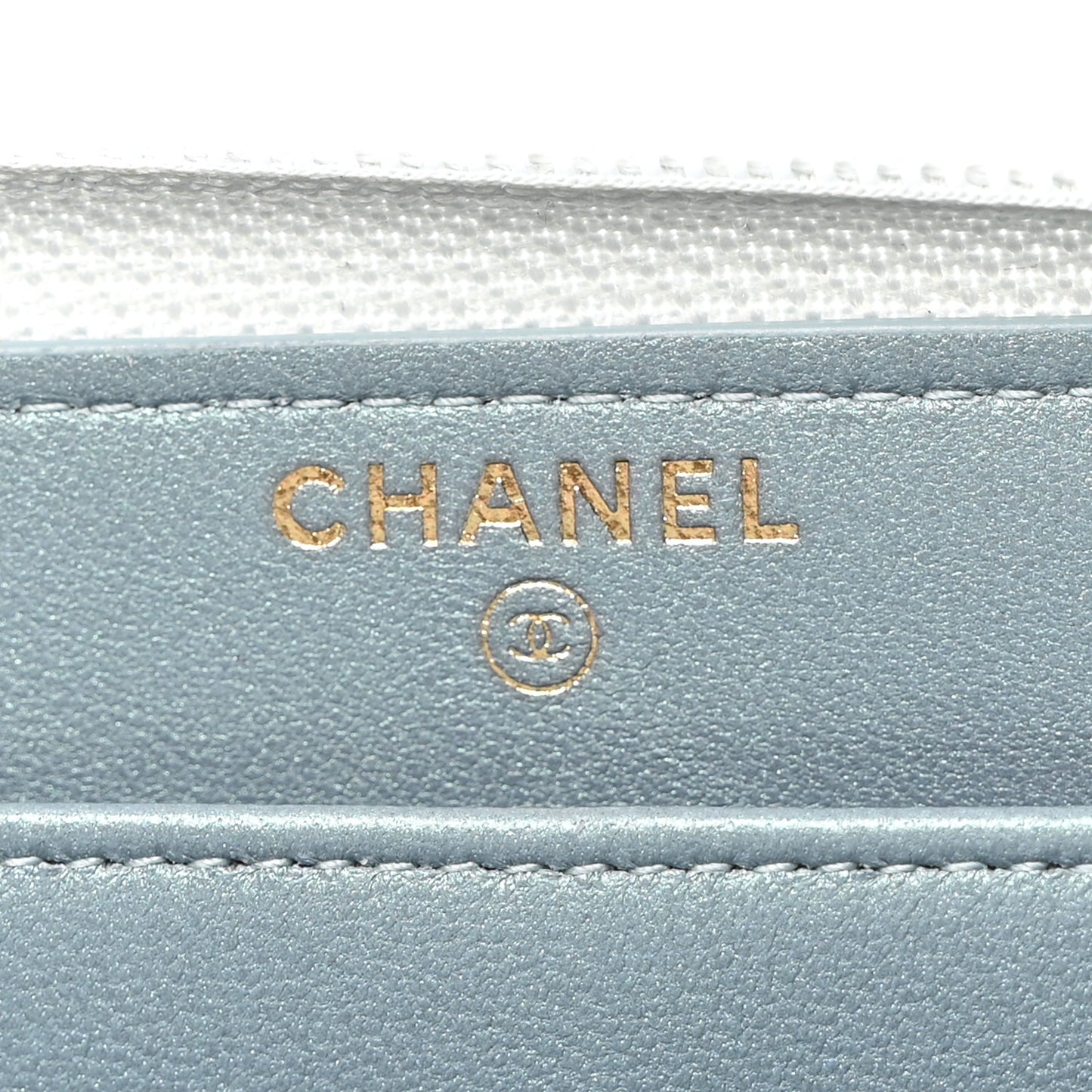 Metallic Patent Quilted Boy Zip Around Wallet Light Blue