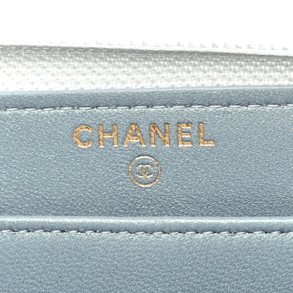 Chanel Metallic Patent Quilted Boy Zip Around Wallet Light Blue 6 of 9