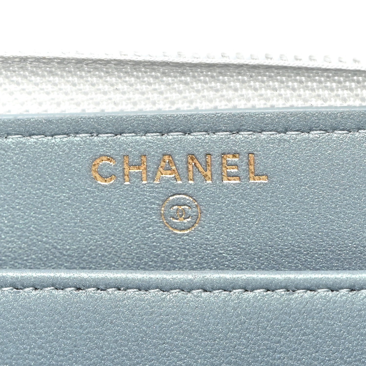 Chanel Metallic Patent Quilted Boy Zip Around Wallet Light Blue 6 of 9