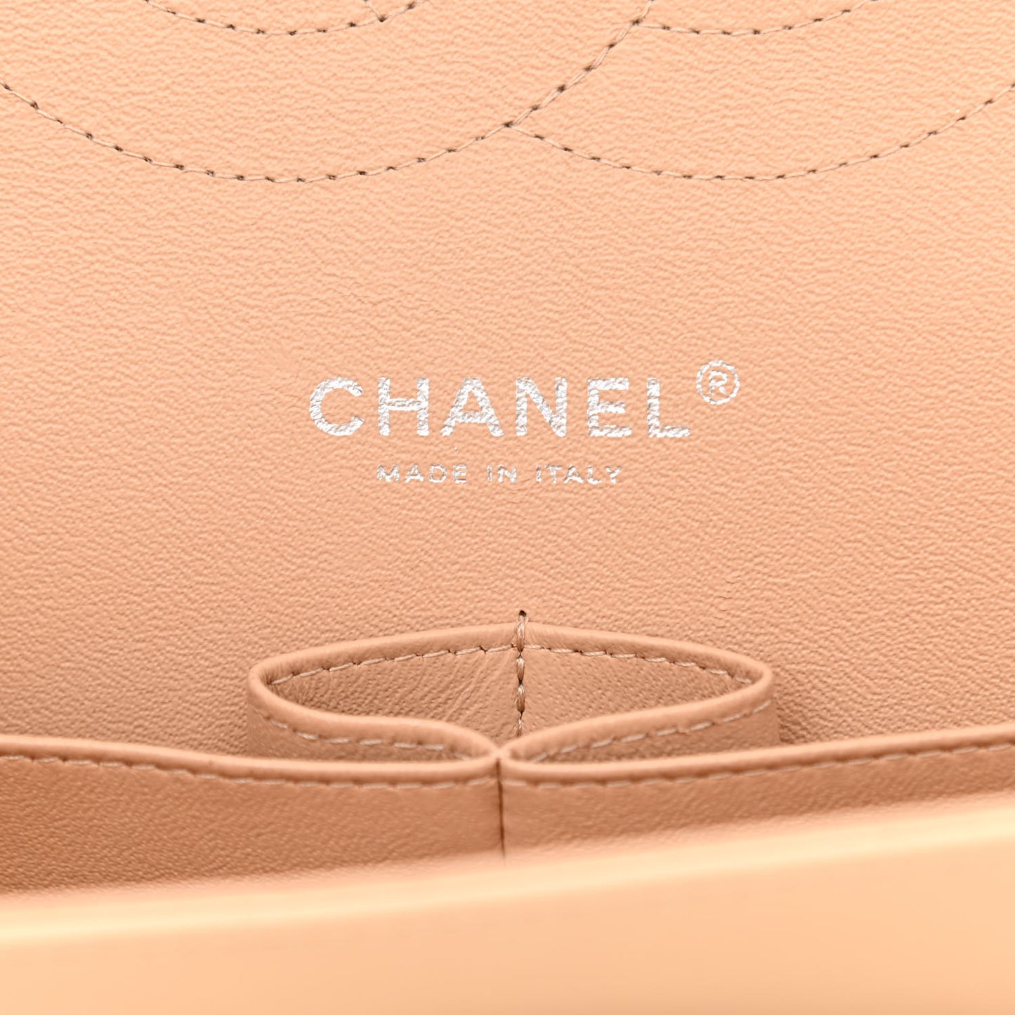 Patent Chevron Quilted Jumbo Double Flap Beige