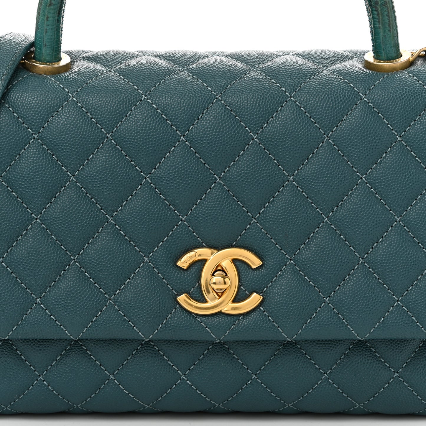 Caviar Lizard Quilted Small Coco Handle Flap Dark Turquoise
