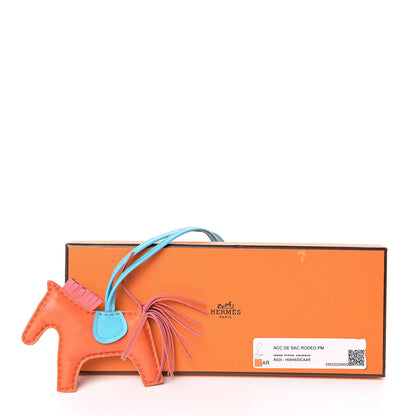 Hermes Milo Lambskin Grigri Rodeo Horse Bag Charm PM Orange Poppy Rose Azalee Bleu Azteque 5 of 5