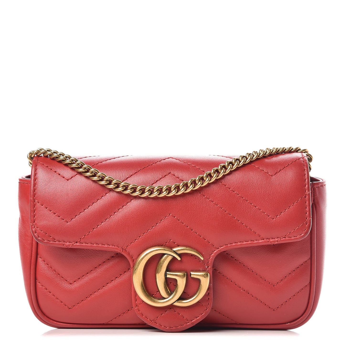 Calfskin Matelasse Super Mini GG Marmont Shoulder Bag Hibiscus Red