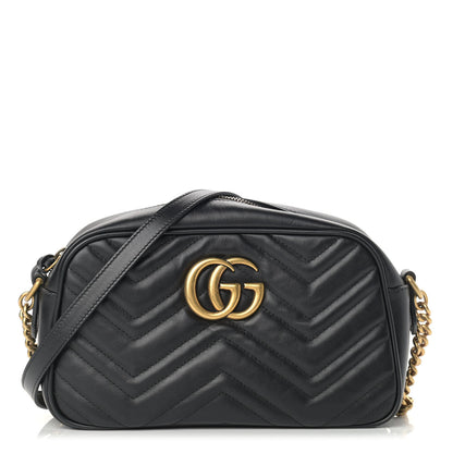 Gucci Calfskin Matelasse Small GG Marmont Chain Shoulder Bag Black 1 of 11
