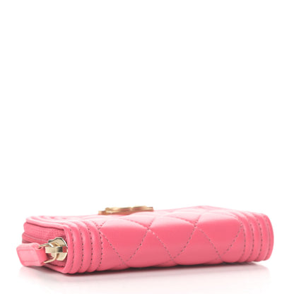 Chanel Lambskin Quilted Boy Zip Around Coin Purse Wallet Pink 4 of 8