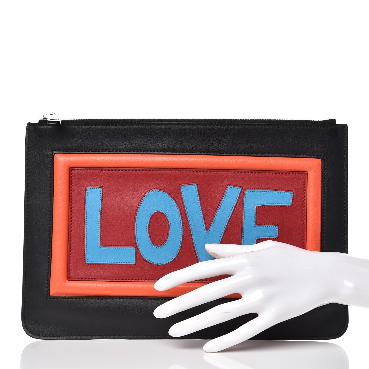 Fendi Vitello Century Vocabulary Love Inlaid Pouch Black Multicolor 2 of 10