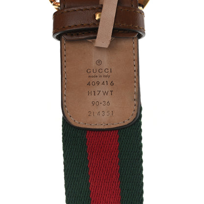 Gucci Nylon Calfskin Double G Web 40mm Belt 90 36 Green Red Cuir 3 of 5