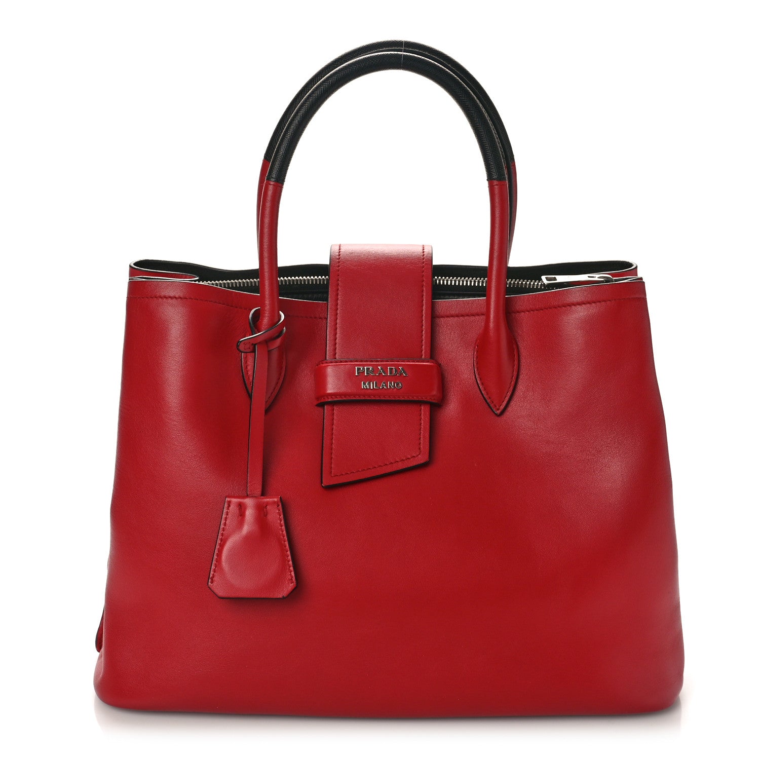 Prada Soft Calfskin Ribbon Tote Rosso Black 1 of 10