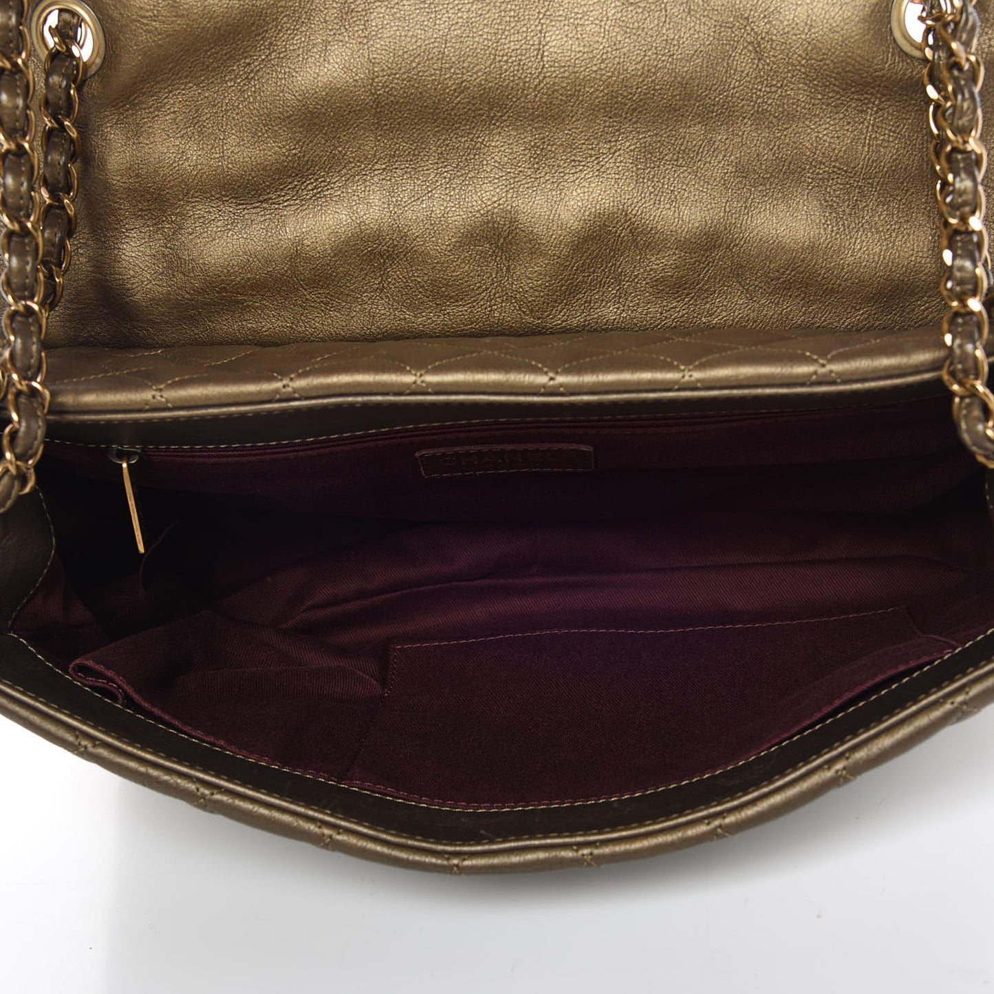 Metallic Calfskin Quilted Large Istanbul Flap Gold