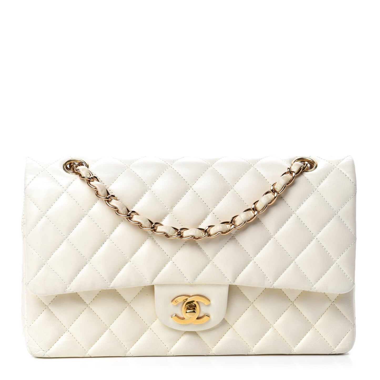 Lambskin Quilted Medium Double Flap White