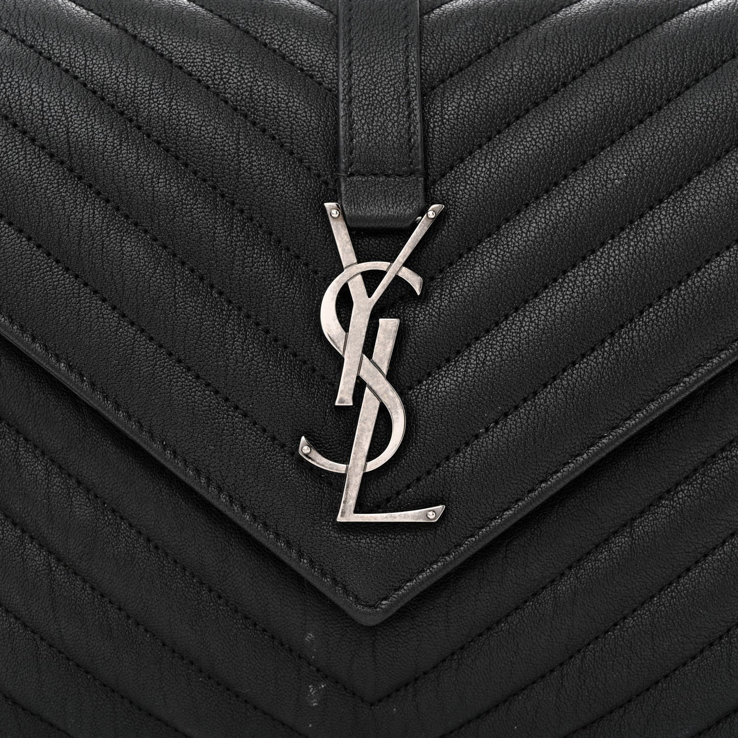 Sheepskin Matelasse Chevron Monogram Medium College Bag Black