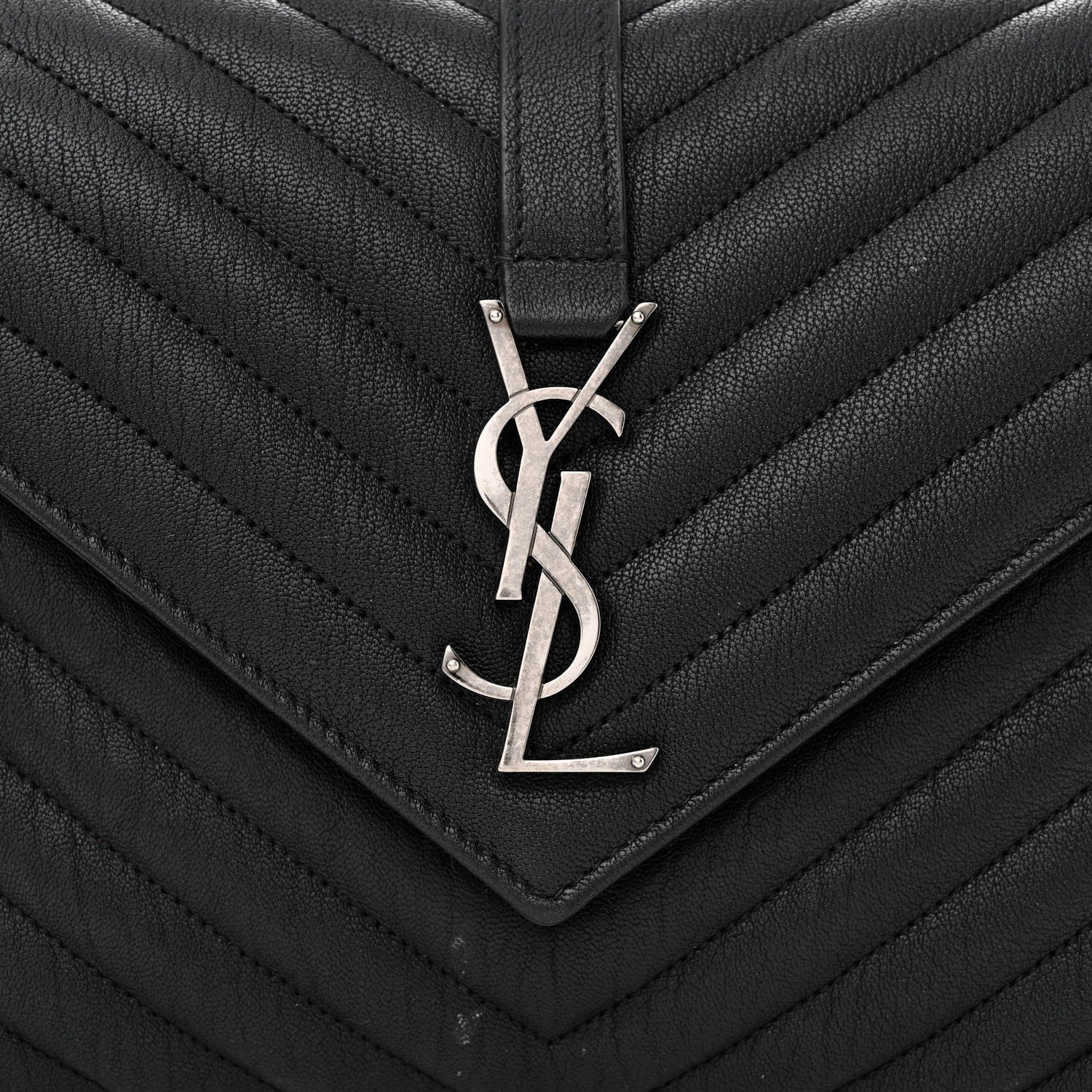 Saint Laurent Sheepskin Matelasse Chevron Monogram Medium College Bag Black 9 of 15