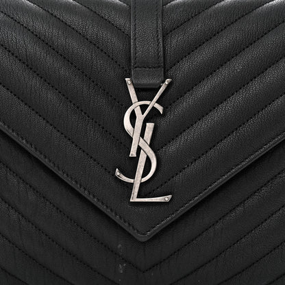 Saint Laurent Sheepskin Matelasse Chevron Monogram Medium College Bag Black 9 of 15