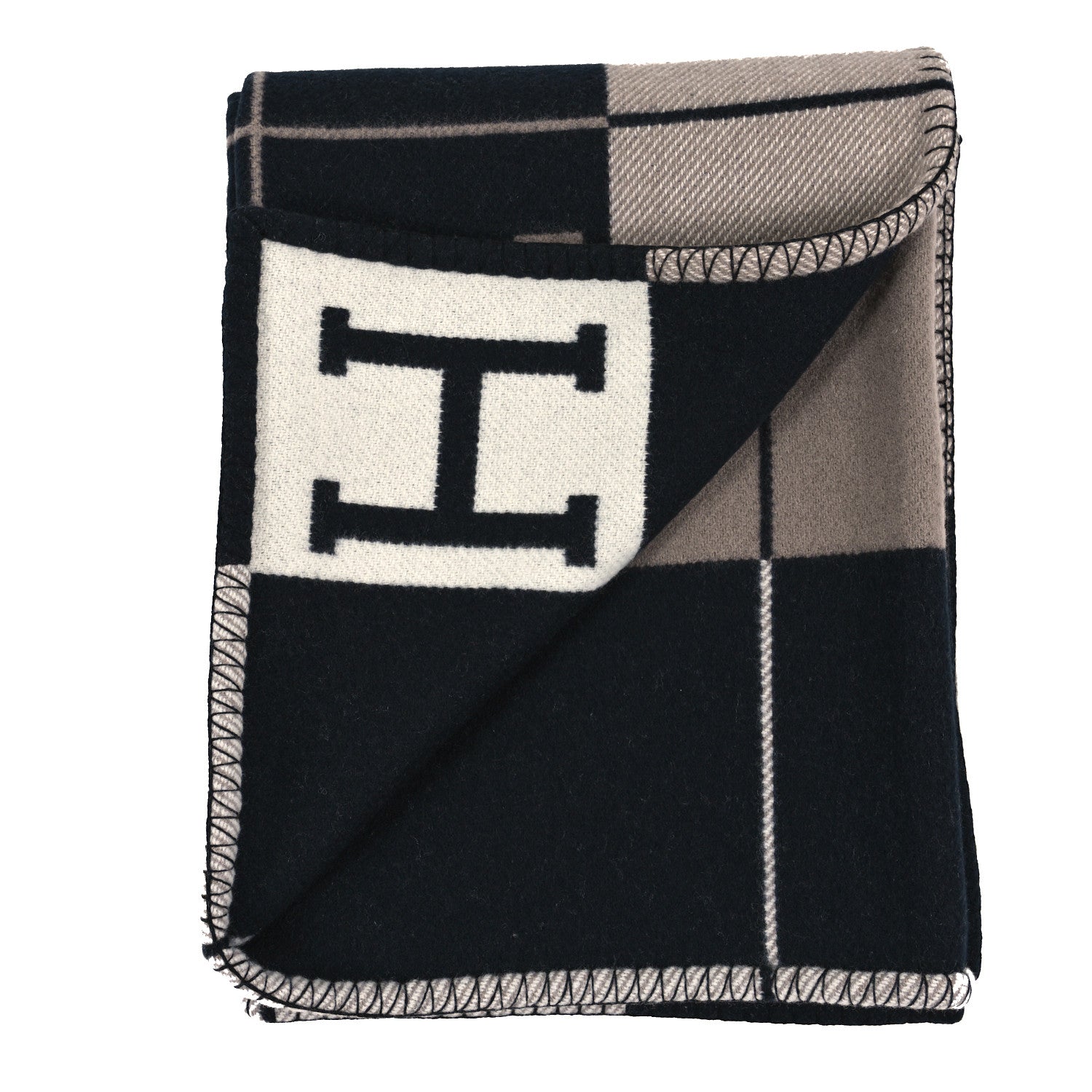 Hermes Wool Cashmere Avalon III Blanket Ecru Black 2 of 3
