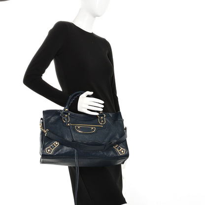 Balenciaga Chevre Gold Metallic Edge Hardware City Bleu Nuit Dark Sea 2 of 9