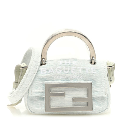 Fendi X MARC JACOBS Bleached Denim Logo Baguette Charm Off White 1 of 9