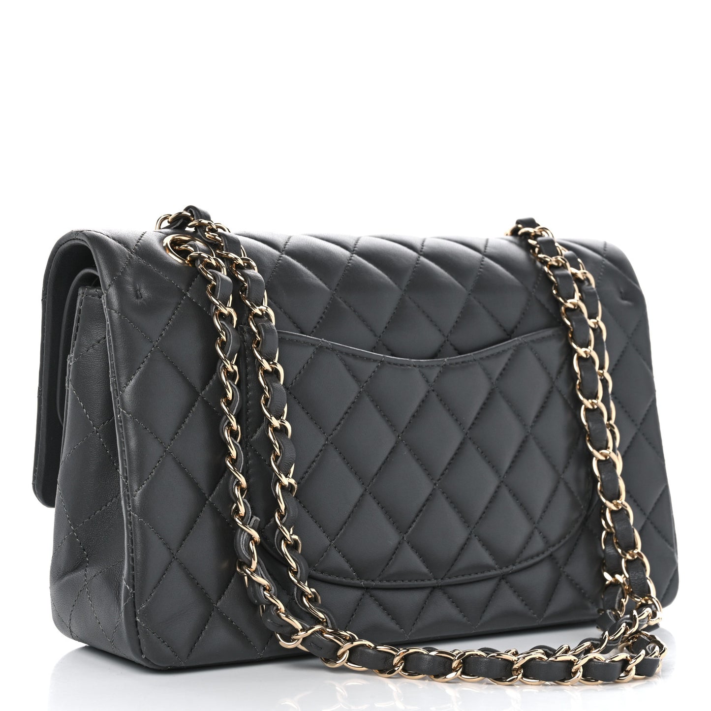 Lambskin Quilted Medium Double Flap Dark Grey