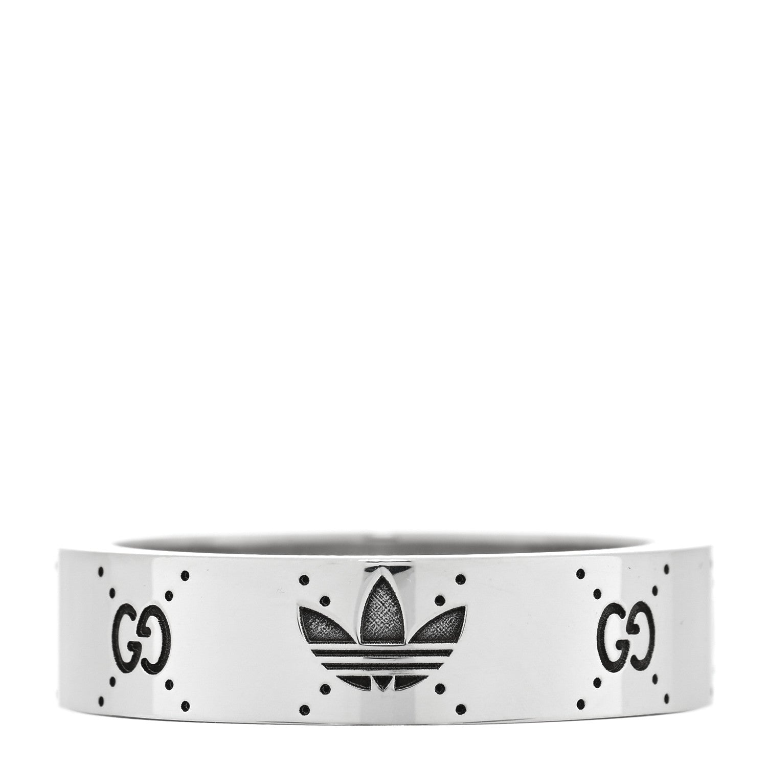 Gucci X ADIDAS Sterling Silver Trefoil GG Monogram Band Ring 61 9.75 3 of 4