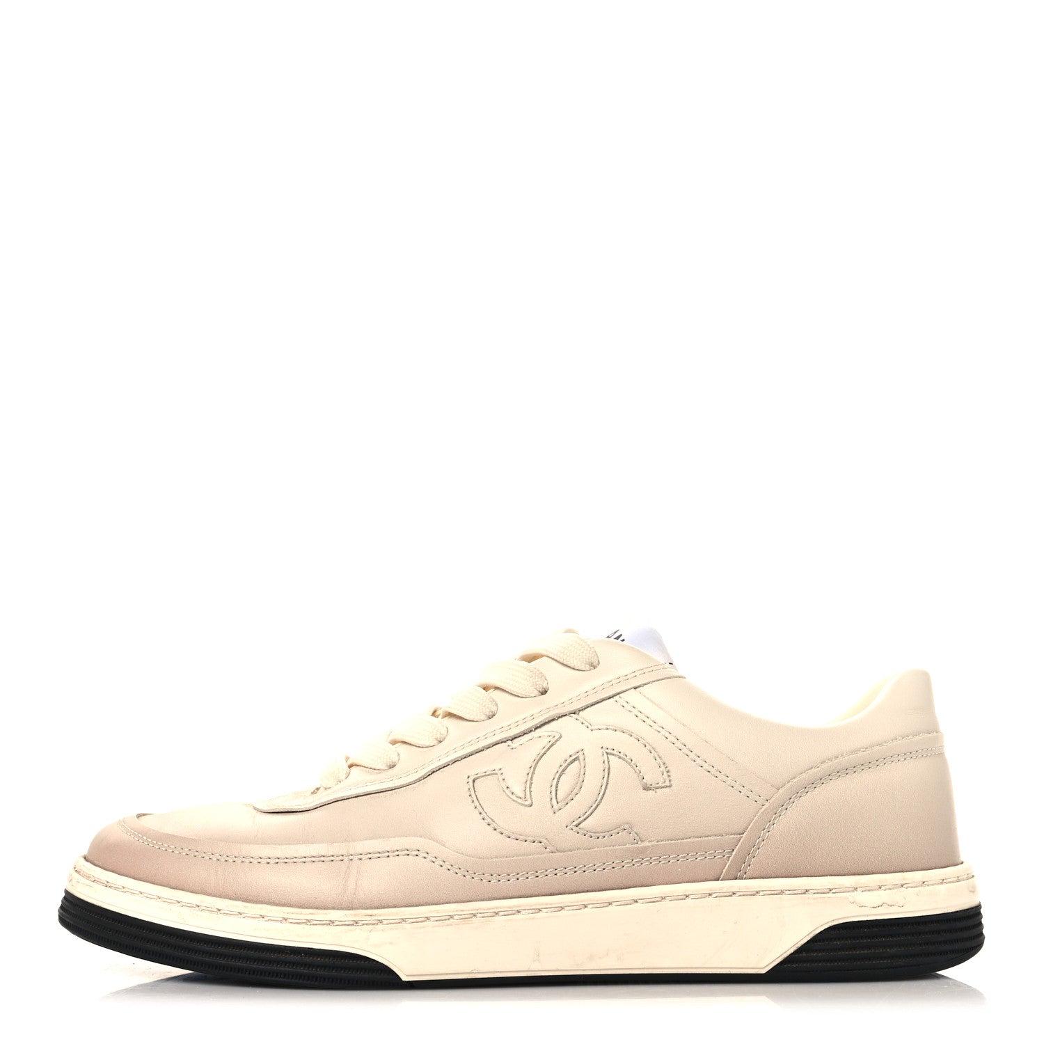 Chanel Printed Calfskin Womens CC Logo Sneakers 38 Beige 1 of 9