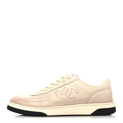 Chanel Printed Calfskin Womens CC Logo Sneakers 38 Beige 1 of 9