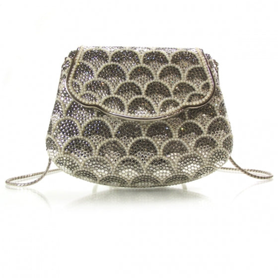 Judith Leiber Swarovski Crystal Pearl Minaudiere Clutch Silver 1 of 8