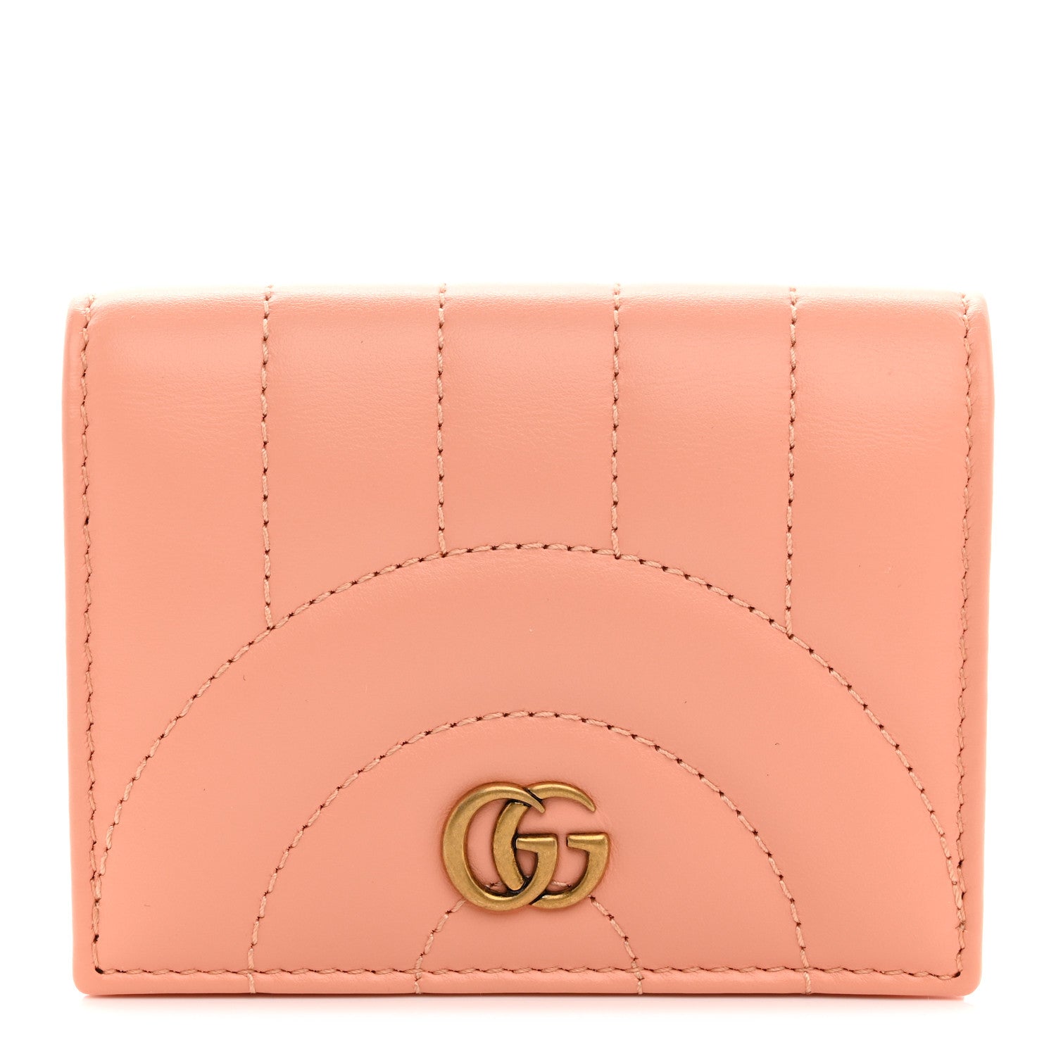 Gucci Calfskin Vertical Ring Matelasse GG Marmont Card Case Wallet Peachy Chic 1 of 8