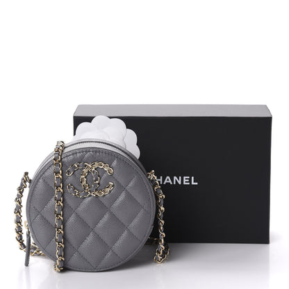 Chanel Caviar Quilted French New Wave Round Clutch With Chain Grey 10 of 10