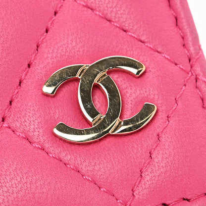 Chanel Lambskin Quilted Card Holder Wallet Dark Pink 9 of 10