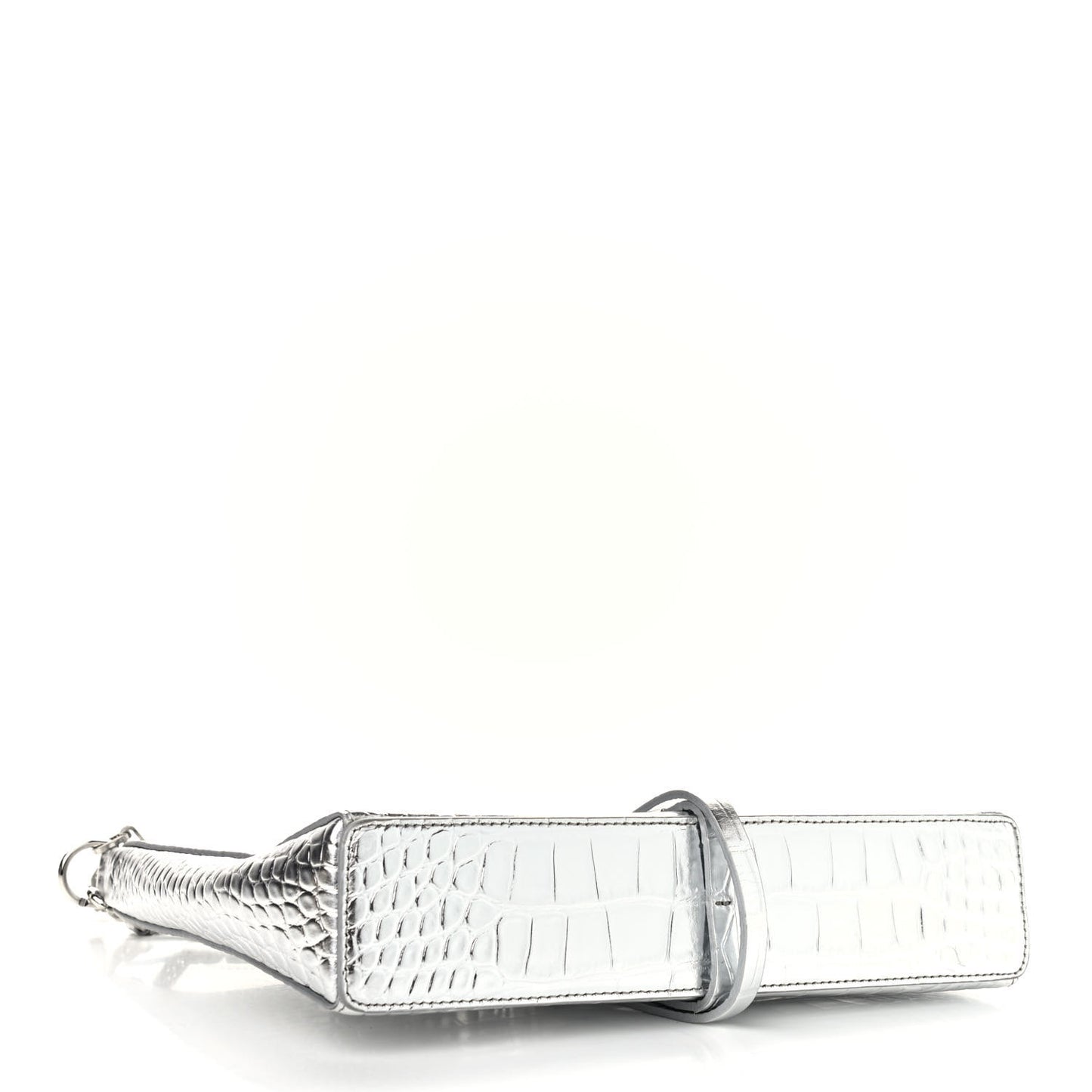 Metallic Calfskin Croc Embossed Small Cut Out Shoulder Bag Silver