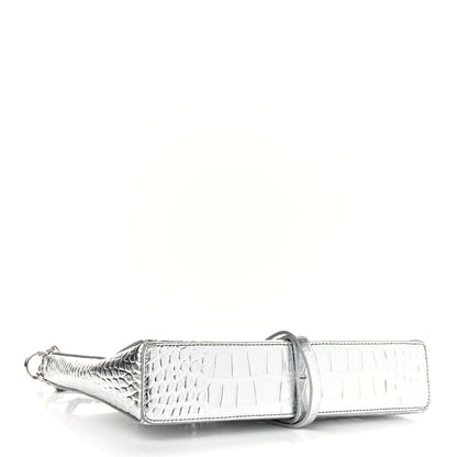 Givenchy Metallic Calfskin Croc Embossed Small Cut Out Shoulder Bag Silver 4 of 11