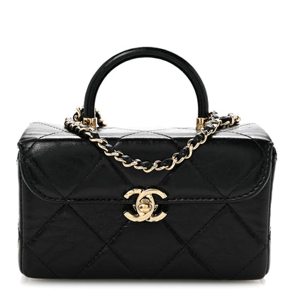 Chanel Shiny Calfskin Quilted Top Handle Box Bag Black 1 of 15