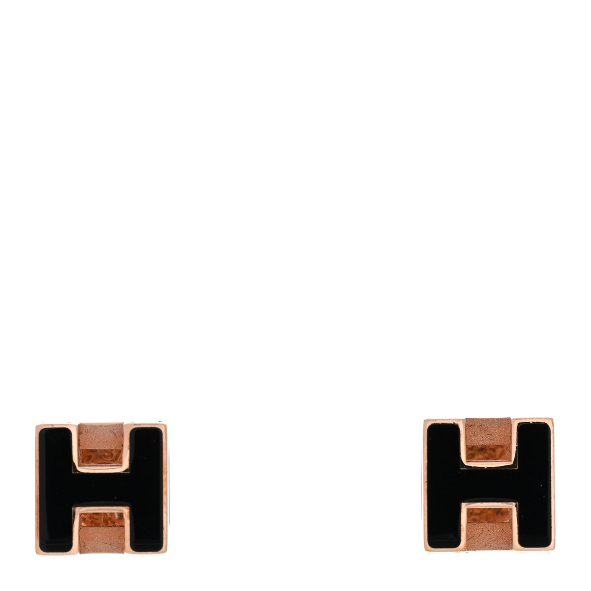 Hermes Rose Gold Lacquered Cage d'H Earrings Black 1 of 4