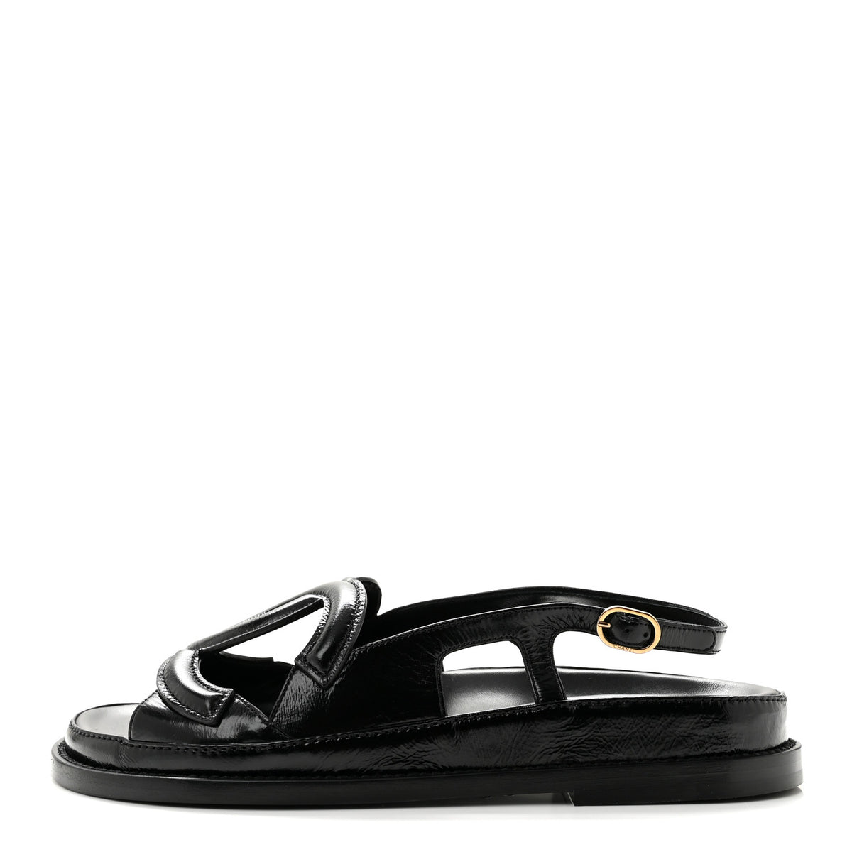 Chanel Shiny Crumpled Lambskin CC Cut Out Sandals 37 Black 1 of 9