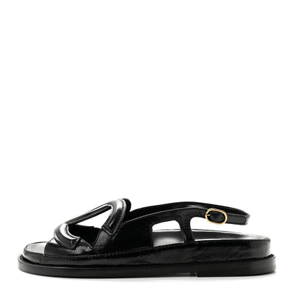 Chanel Shiny Crumpled Lambskin CC Cut Out Sandals 37 Black 1 of 9