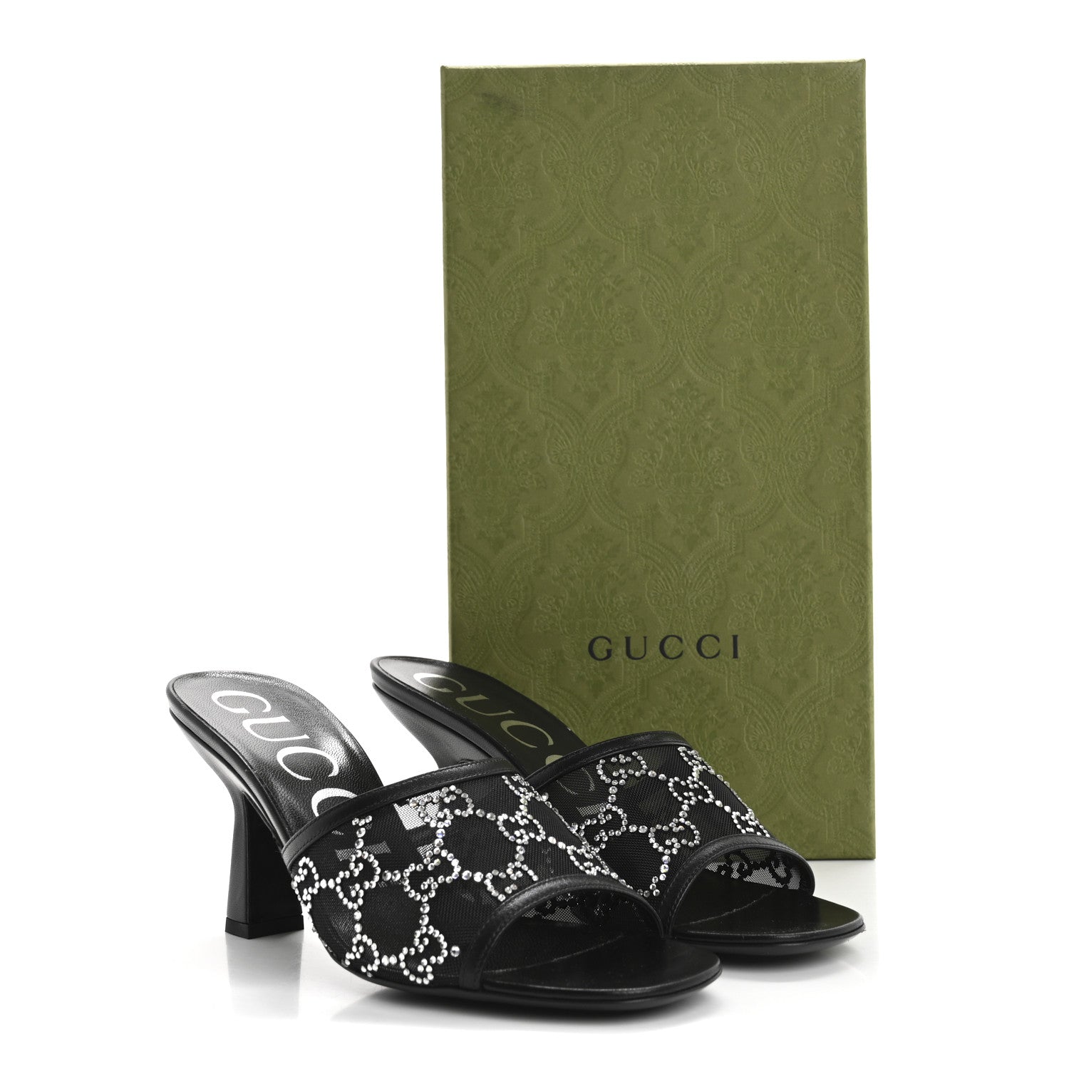 Gucci Tela Retino Nappa Crystal GG Monogram Square G 95mm Slide Sandals 37 Black 9 of 9